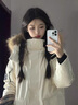 艾珠儿（Aizhuer）大毛领派克服羽绒棉服女冬季新款工装连帽加厚保暖棉袄棉衣外套潮 米白色 M （建议100-110斤） 实拍图