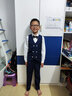 GOKU男童西套装秋季钢琴演出主持人西服儿童合唱服高端周岁男宝宝礼服 蓝色马甲+裤子+衬衫+领结胸花 140 （建议体重50-58斤） 实拍图