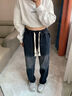 雅鹿牛仔裤男春秋季男装美式复古男裤直筒宽松阔腿长裤潮牌牛仔长裤 黑灰色【薄款】 3XL 实拍图