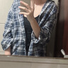 POUM男装春秋季长袖格子衬衫宽松衬衣男女百搭休闲宽松外搭开衫外套 MBFS-C02蓝色 2XL 【135-150斤】 实拍图