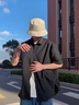 OEMG 夏季薄款冰丝垂感衬衫男韩版潮流大码学生七分袖百搭上衣外套 黑色 L [建议105-120斤] 实拍图