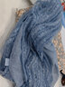 庭睿 秋冬季围巾女棉麻纯色蕾丝百搭日系丝巾春秋长款披肩保暖围脖 牛仔蓝 实拍图