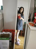 BUTAO连衣裙女夏新款短袖衬衣裙修身显瘦翻领钉珠撞色条纹短裙 深蓝色 L 实拍图