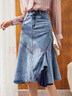 德玛纳（dme）包臀牛仔半身裙春季水洗优雅百搭不对称牛仔半裙女 浅牛仔蓝 L 实拍图