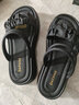 DAPHNE达芙妮两穿凉拖鞋女夏外穿新款夏季仙女风踩屎感平底百搭罗马凉鞋 黑色 4cm 35 (225mm) 标准码 实拍图