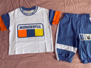 邻家米其童装男童套装夏装短袖新款1-3-4-6岁儿童宝宝男孩2夏季5小孩衣服 XT2074（字母款）-蓝色 110 码/身高100-110cm（3-4岁） 实拍图