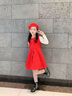 纯贝兔（CHUNBEITU）童装女童套装连衣裙秋冬季儿童背心裙拜年服小女孩毛呢外套三件套 红色 披肩+背心裙+帽子 130 建议身高125cm左右 实拍图