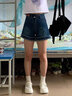 雪茜曼牛仔短裤女夏季复古毛边高腰显瘦阔腿A字热裤女 实拍图