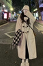 CTOX2024新款外套女中长款牛角扣加绒加厚大衣过膝韩系风衣宽松秋冬季 米白色 L 建议110-120斤 实拍图