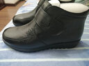 红蜻蜓女鞋真皮软底妈妈鞋加绒春秋新款保暖老人鞋皮鞋防滑中老年棉鞋女 9216黑色棉鞋 加绒 37 实拍图