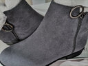 红蜻蜓女靴冬季新款加绒保暖低跟粗跟女棉靴短靴时尚磨砂女鞋 WFC7301灰色 37 实拍图