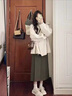 玛娇媚（Majiaomei）连衣裙女装套装2025年新款秋冬装搭配一整套百搭外套打底衫裙子女 杏色外套+杏色打底衫+咖色半身裙 M 实拍图
