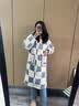 另约三层夹棉珊瑚绒睡袍女冬季2026年新款加厚长款宽松家居服睡衣套装 6345JI 蓝白格子兔 XL 实拍图