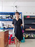 妍莉芬 连衣裙短袖女装2025新款夏季韩版显瘦时尚中长款打底裙子女夏天 黑色 L 建议105-115斤 实拍图