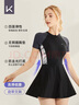 Keep泳衣女连体裙式遮肚显瘦大码专业温泉专用泳装 黑色 XXL  实拍图