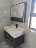 遇晨轻奢大理石浴室柜岩板一体盆洗手盆柜组合卫生间智能镜洗手洗漱台     包安装 可免费升级抽拉龙头 B90黑色大理石下挂镜柜款 实拍图