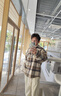 轩森图（XUANSENTU）条纹毛呢外套男春秋款小香风感痞帅潮牌宽松工装格子夹克秋季 CT22卡其 M (170) （90斤至115斤可穿） 实拍图
