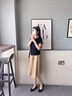 妃莉杋（FeiLiFan）棉麻连衣裙女装2024夏季新款小个子韩版气质修身显瘦半身裙子套装 黑+卡其 M 实拍图