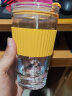 乐唯诗（NERVISHI）玻璃杯高颜值水杯透明玻璃牛奶杯带把ins风奶茶杯早餐杯茶杯 透明黄圈吸管杯- 450ml 1只 实拍图