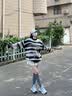 卡图弛美式黑白条纹马海毛衣男春秋季宽松慵懒风松弛感穿搭针织衫外套 黑色 XL 实拍图
