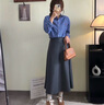 范思蓝恩高腰A字半身裙女加厚中长2024秋冬新款气质通勤14642 深灰色 M 实拍图