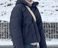 森马（Semir）轻松羽绒|90鸭绒羽绒服女冬季短款宽松花苞连帽甜美三防保暖外套 黑色（灰鸭绒）90001 S 实拍图