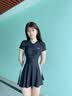 美津浓（MIZUNO）泳衣女连体裙摆保守温泉泳装大码显瘦抗氯速干游泳衣A1341黑S 实拍图