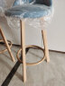 京焱 北欧吧台椅 前台高脚凳子 吧凳 轻奢酒吧椅奶茶咖啡店木纹钢腿椅 蓝色仿麻布 60cm高 实拍图
