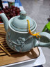 古笙记手工描金景德镇陶瓷提梁壶功夫茶具套装家用现代中式茶壶茶杯茶盘 青瓷侧把壶-竹节杯（储水茶盘） 实拍图