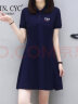 SIN.CYC女装polo领休闲连衣裙女短裙夏季刺绣休闲运动收腰显瘦T恤裙 藏青色 M 100-110斤 实拍图