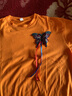 妃丽慕尚夏季中长款设计感上衣洋气学生蝴蝶刺绣短袖T恤女韩版宽松女装 532桔色 L 实拍图
