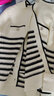 百图betu女装秋季新款毛针织衫长袖圆领毛织上衣开衫女2308T06 黑白条 M 实拍图