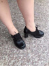 黛莲薇（DAILIANWEI）品牌真皮粗跟单鞋女黑色皮鞋系带中年高跟鞋女软底工作鞋小码33 黑色 34 晒单实拍图