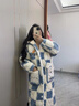 另约三层夹棉珊瑚绒睡袍女冬季2026年新款加厚长款宽松家居服睡衣套装 6345JI 蓝白格子兔 L 实拍图