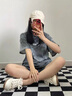COZOK高端运动品牌休闲运动套装女ins潮高街原宿风新款夏季宽松短袖短裤两件套 灰色 XL推荐（120-135斤） 实拍图
