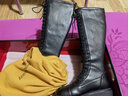 BEAUTODAY真皮高筒靴女鞋2025新款冬季黑色增高骑士靴长筒靴百搭显瘦靴子女 经典黑 加绒版 36 实拍图