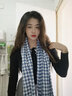 浩冠 围巾女秋冬季保暖针织学生围脖披肩韩版毛线流苏撞色千鸟格围巾 千鸟格蓝色 实拍图