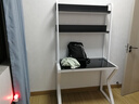 蓝皙电脑桌台式家用书桌简约钢化玻璃书桌书架组合一体办公学习桌子 【单桌】白面+黑架 100*50*75cm 实拍图