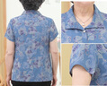 恒源祥奶奶衬衫夏季妈妈服装短袖上衣翻领70老太太衬衣服老年人女夏装套 蓝色+九分-裤 2XL 建议105-120斤 实拍图