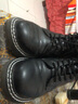 跨足行【牛皮】马丁靴男士秋冬季英伦高帮皮鞋增高黑色透气大码中帮皮靴 黑色6孔中帮【加绒款】 41 码（=运动鞋42） 实拍图
