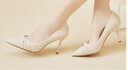 达芙妮高跟鞋女夏季尖头细跟气质单鞋职业工作鞋女鞋子 米色 37 实拍图