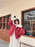 茵曼2025冬季女新款羽绒服女时尚复古兔毛领装肌理保暖面包外套上衣 复古红 S 155-162cm /95-110斤 实拍图