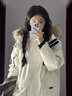 艾珠儿（Aizhuer）大毛领派克服羽绒棉服女冬季新款工装连帽加厚保暖棉袄棉衣外套潮 米白色 M （建议100-110斤） 实拍图