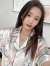 有趣熊睡衣女冰丝短袖韩版性感春秋薄款仿真丝绸夏季长裤大码女士两 NSLQ-宝石绿玫瑰R-双短女 L【建议穿着体重101-120斤】 实拍图