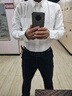 真维斯（Jeanswest）长袖衬衫男士春秋季新款修身免烫上衣牛津纺商务休闲衬衣外套 灰色+白色 2XL (140-160斤) 实拍图