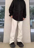 KIEXI休闲裤男春秋季美式重磅运动裤vibe高街微喇裤宽松直筒裤加绒卫裤 白灰色【春秋款】 常规 M 160-170/85-100斤 实拍图