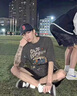 鲁宾克美式复古短袖t恤男潮牌宽松百搭趣味印花情侣半袖夏季圆领体恤衫 深灰色 XL 实拍图