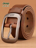 JEEP头层纯牛皮腰带男青年手工皮带真皮针扣简约复古裤带潮休闲礼物男 银扣棕色 110cm 实拍图
