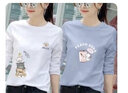 珞妮纯棉t恤女长袖春秋装新款女装韩版宽松百搭休闲体恤女上衣打底衫 白握爪猫+浅蓝抱瓶兔 XL 建议110-125斤 实拍图