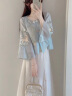 丹珠娜（DanZhuNa）新中式连衣裙女装2024夏季新款国风套装绝美汉服改良版长裙子夏天 蓝色上衣+白色裙子 L 晒单实拍图